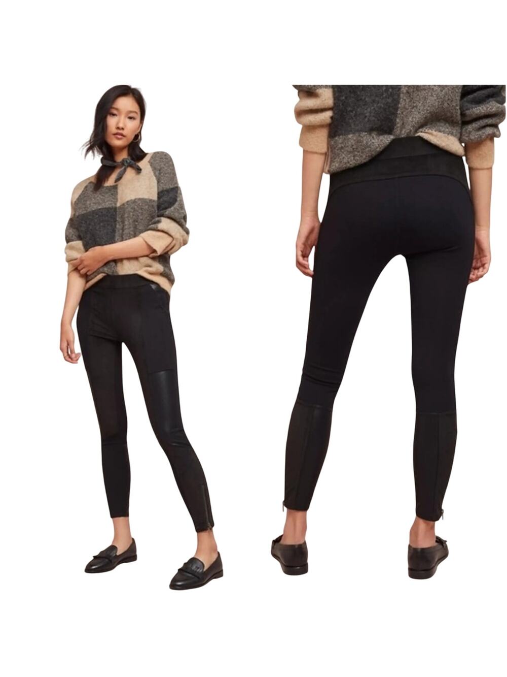 Anthropologie Vegan Suede Patchwork Ponte Pant Zip Ankle 28